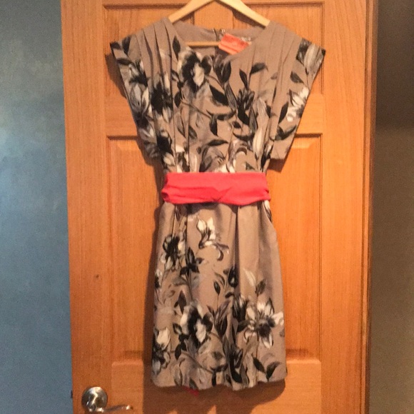 Eliza J Dresses & Skirts - ELIZA J dress tan black coral cap sleeve pockets 4